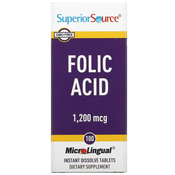 Витамин B Folic Acid 1,200 мкг, 100 таблеток для мгновенного растворения MicroLingual Superior Source