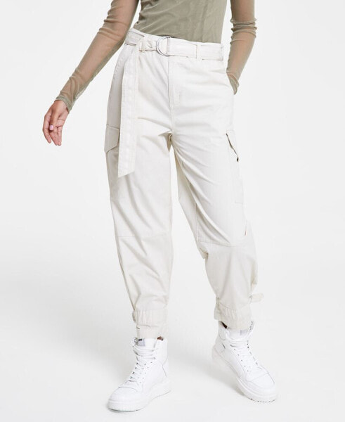 Women's Belted Mixed Media Cargo Pants