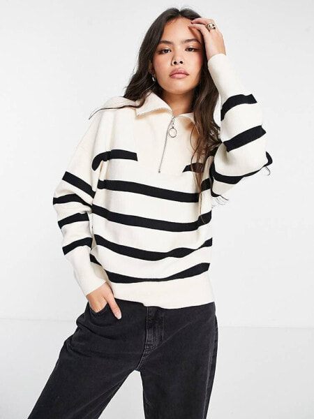 Vero Moda stripe zip through jumper in mono