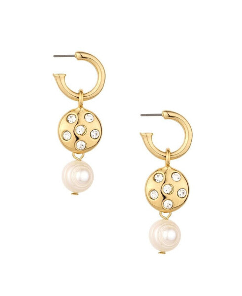 18K Gold Plated Crystal Disc and Cultured Freshwater Pearl Earrings