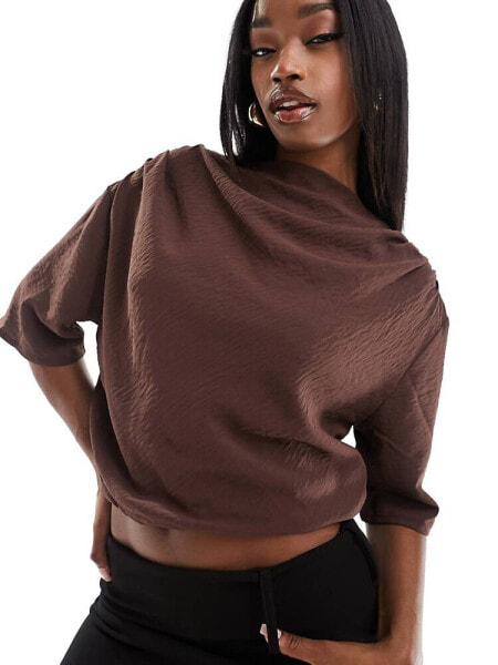 NA-KD draped neck crop top in brown