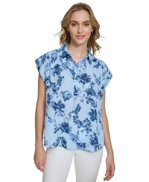 Women's Short-Sleeve Printed Button Front Shirt