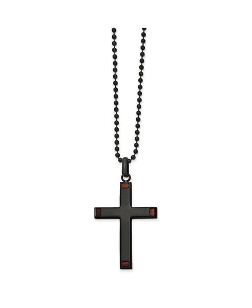 Chisel black IP-plated Tiger's Eye Cross Pendant Ball Chain Necklace