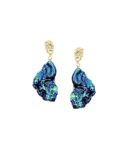 Women's Blue Textured Abstract Drop Earrings