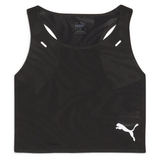 Puma Run Ultraspun Cropped Scoop Neck Athletic Tank Top Womens Black Casual Tops