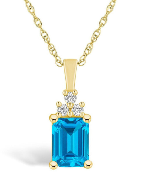 Blue Topaz (2 Ct. T.W.) and Diamond (1/10 Ct. T.W.) Pendant Necklace in 14K Yellow Gold