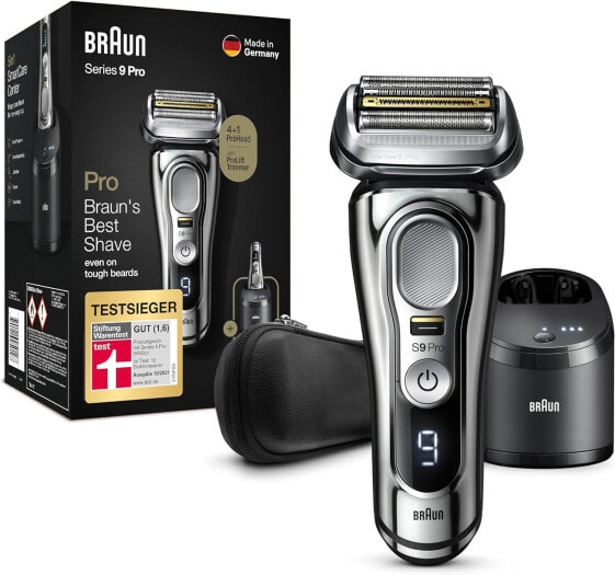 Braun Series 9 Pro Premium Men's Electric Shaver with 4+1 Shaving Head, Electric Shaver & ProLift Trimmer, 5-in-1 Cleaning Station, 60 Minutes Runtime, Wet & Dry, 9486cc, Chrome