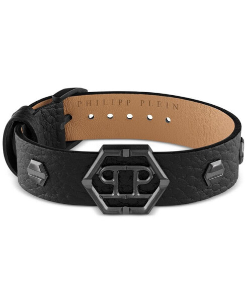 Gunmetal IP Stainless Steel Logo Leather Flex Bracelet