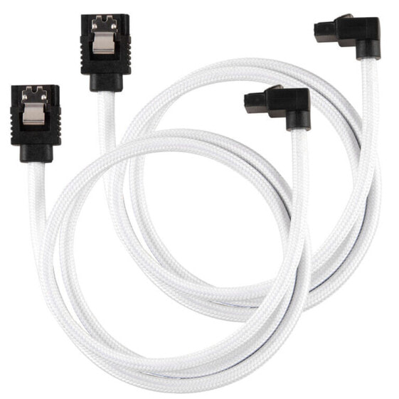 Corsair Premium Sleeved SATA-Kabel gewinkelt, weiß 60cm - 2er Pack