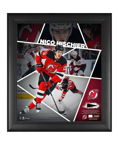 Nico Hischier New Jersey Devils Framed 15'' x 17'' Impact Player Collage with a Piece of Game-Used Puck - Limited Edition of 500