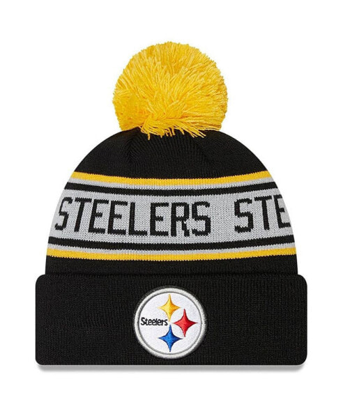 Big Boys and Girls Black Pittsburgh Steelers Repeat Cuffed Knit Hat with Pom