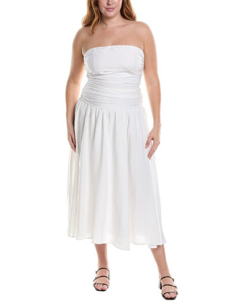 Lyra & Co Plus Linen-Blend Midi Dress Women's White Xl