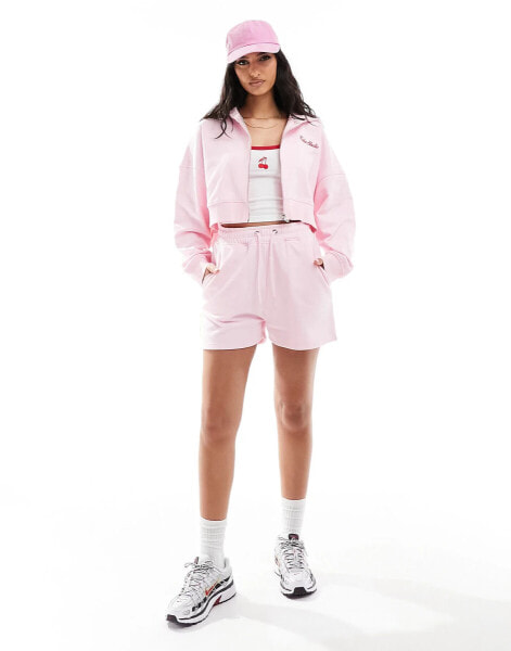 Kaiia drawstring sweat short co-ord in pink