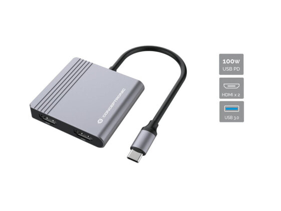 Conceptronic DONN13G - Wired - USB 3.2 Gen 1 (3.1 Gen 1) Type-C - 100 W - Grey - 5 Gbit/s - 4K Ultra HD