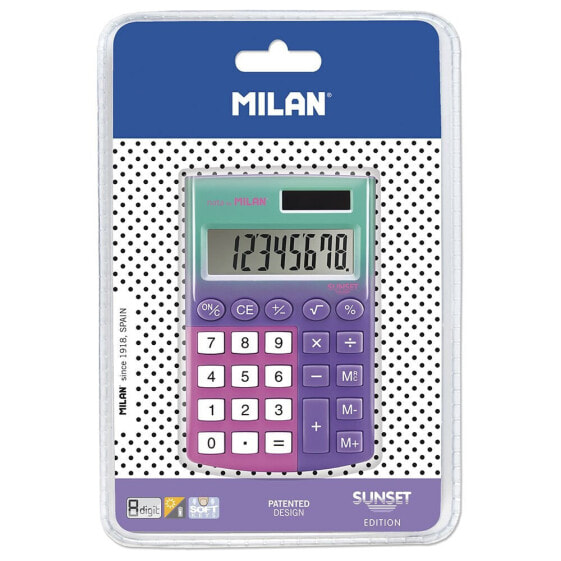 MILAN Blister Pack 8 Digit Sunset Pocket Calculator Lilac Pink