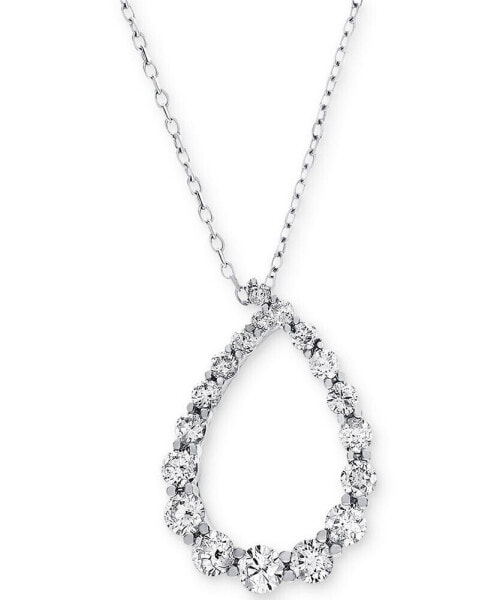 Macy's diamond Graduated Teardrop Pendant Necklace (7/8 ct. t.w.) in 14k White Gold, 16" + 2" extender