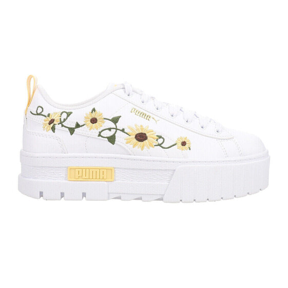 Puma Mayze Floral Embroidered Platform Lace Up Womens White Sneakers Casual Sho