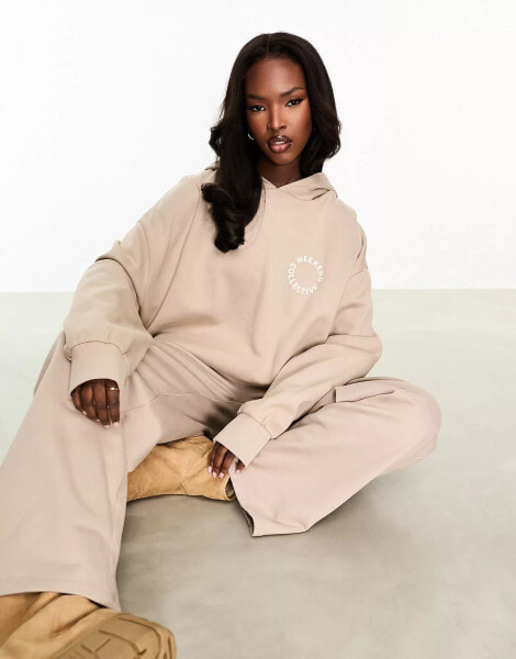 ASOS Weekend Collective co-ord oversized hoodie with back logo in camel