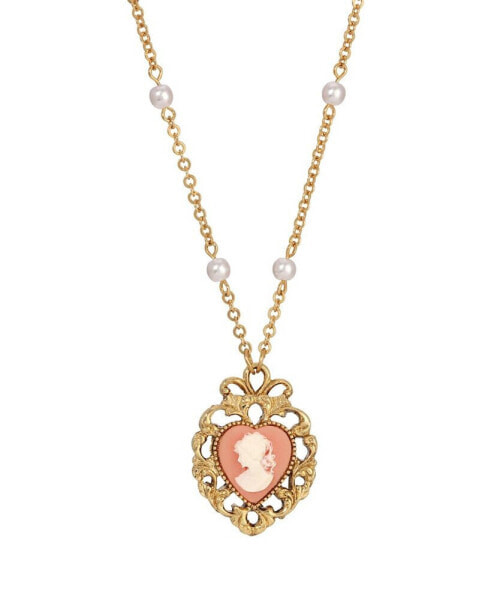 Imitation Pearl Resin Heart Shaped Cameo Necklace