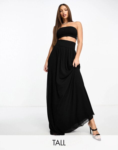 TFNC Tall pleated maxi skirt in black