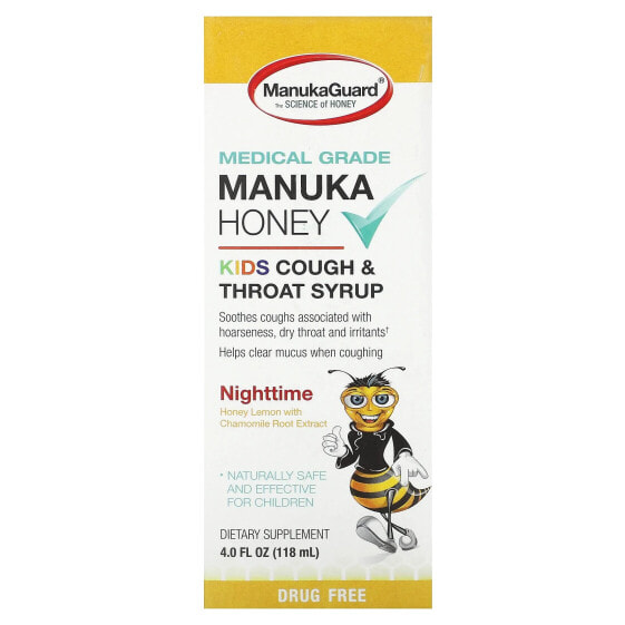 ManukaGuard, Manuka Honey, детский сироп от кашля и горла, для приема перед сном, мед и лимон, 118 мл (4 жидк. Унции)