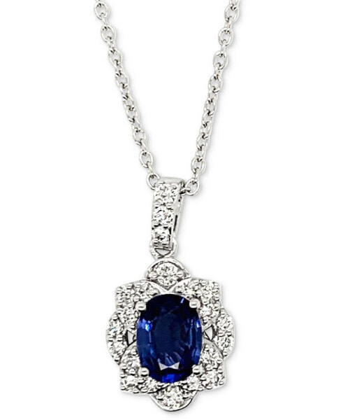 Le Vian couture® Blueberry Sapphire (1-1/5 ct. t.w.) & Vanilla Diamond (3/8 ct. t.w.) Oval Halo 18" Pendant Necklace in Platinum