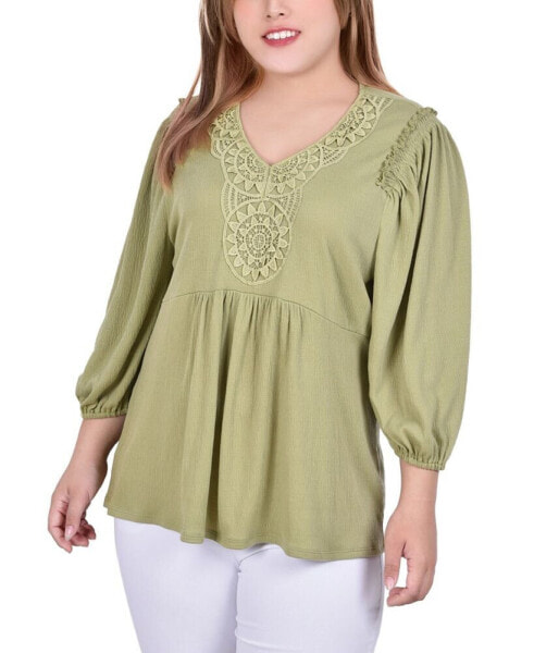 Plus Size 3/4 Sleeve Knit Gauze Top