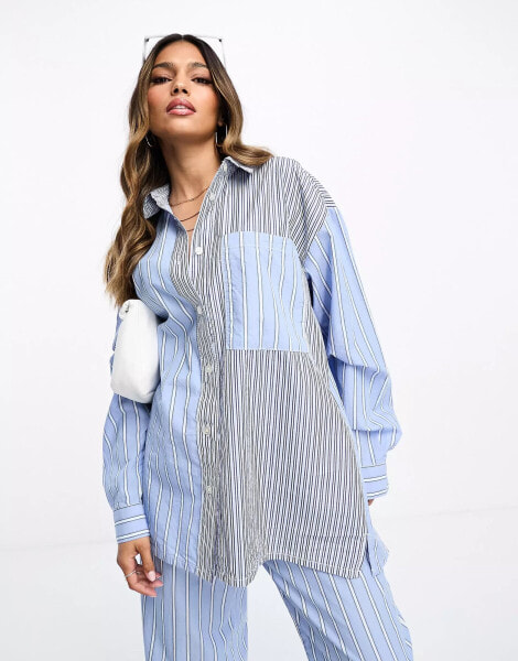 ASOS DESIGN oversized shirt in patchwork stripe co-ord