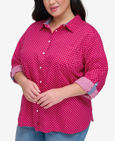 Plus Size Printed Cotton Utility Shirt