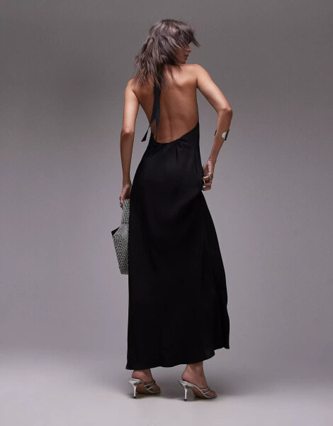 Topshop relaxed halterneck maxi dress in black