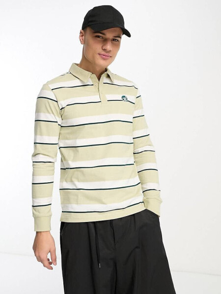 Only & Sons rugby polo in beige stripe 