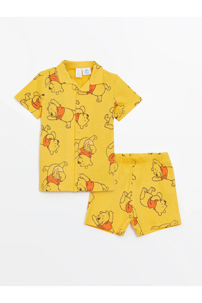 Polo Yaka Kısa Kollu Winnie the Pooh Baskılı Erkek Bebek Pijama Takımı