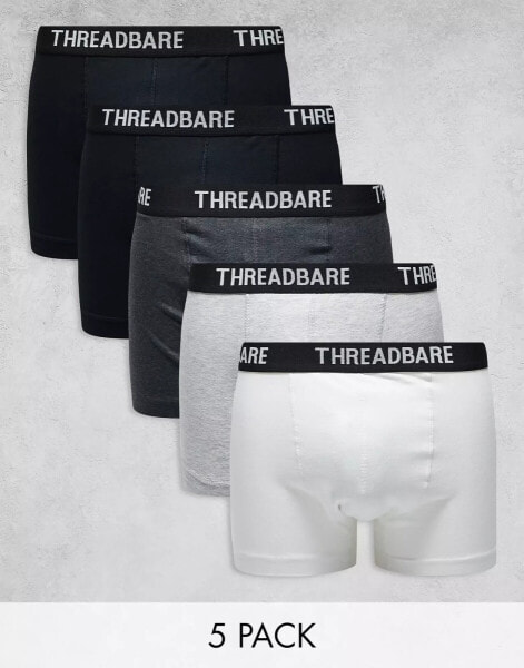 Threadbare 5 pack trunks in black, grey and white