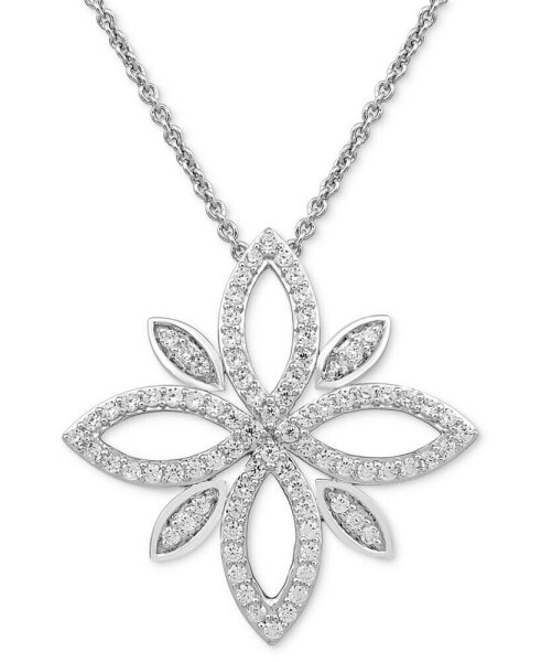 Diamond Openwork Flower Cluster 18" Pendant Necklace (1/2 ct. t.w.) in Sterling Silver