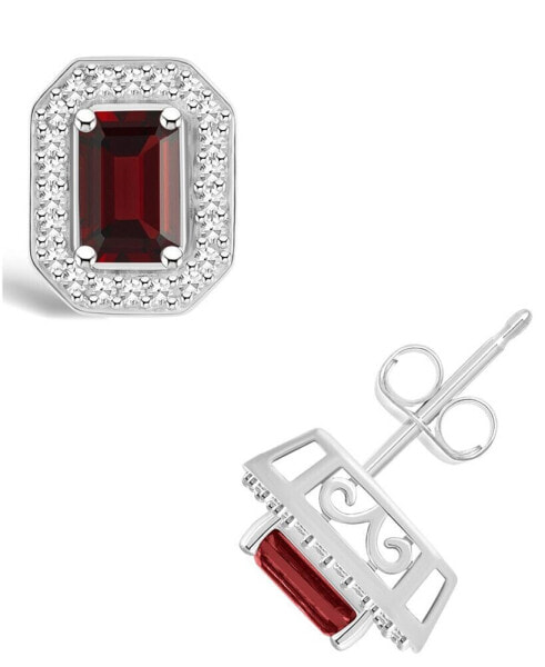 Garnet (1-2/5 ct. t.w.) and Diamond (1/5 ct. t.w.) Halo Studs in Sterling Silver