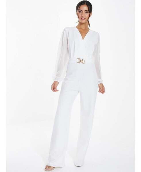 Women's Chiffon Buckle Palazzo Jumpsuit