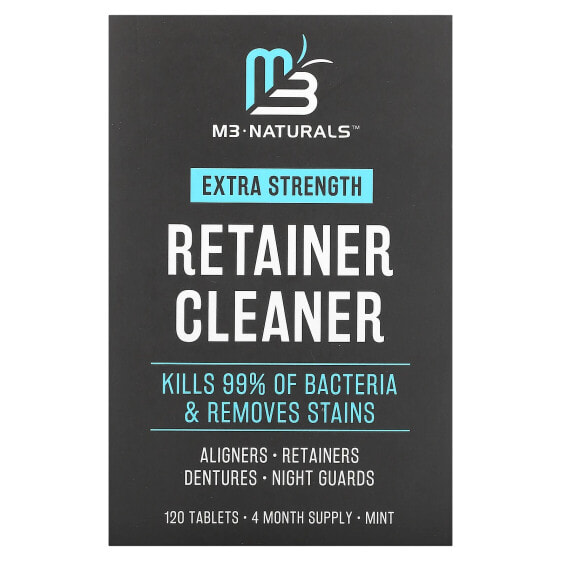 Средство для ухода за зубными протезами M3 Naturals Retainer Cleaner, extra strength, мятный, 120 таблеток