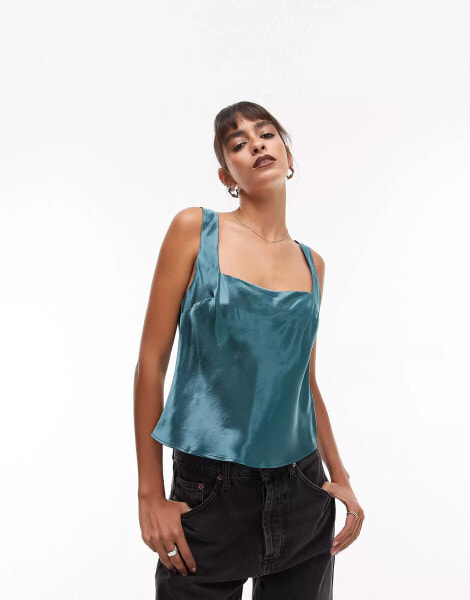 Topshop square neck cami top in ocean blue