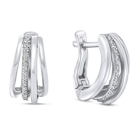 Stylish silver earrings with zircons EA260W