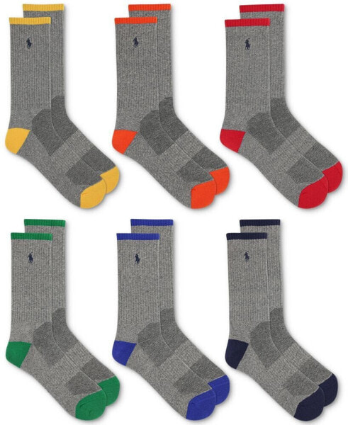 Men's 6-Pk. Performance Tipped Color Heel Toe Crew Socks
