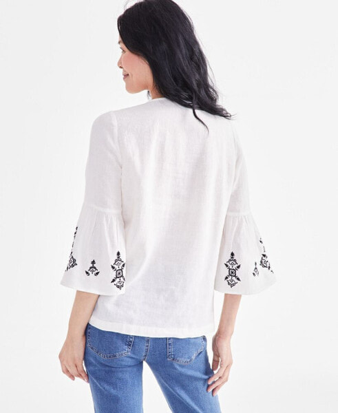 Women's V-Neck Pintuck Embroidery Top, Created for Macy's