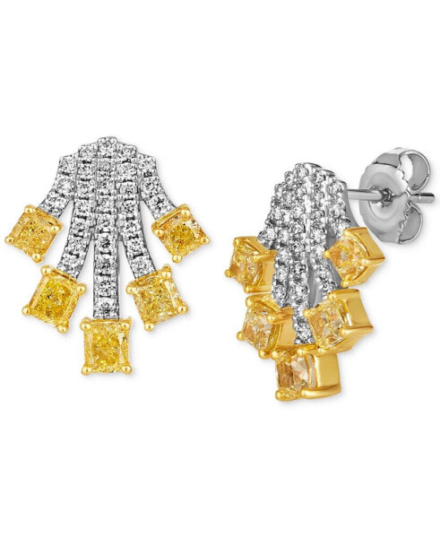 Couture® Sunny Yellow Diamond (1-3/4 ct. t.w.) & Vanilla Diamond (1/2 ct. t.w.) Fan Stud Earrings in 14k Gold & Platinum