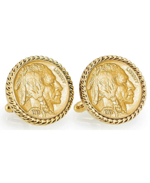 Gold-Layered 1913 First-Year-Of-Issue Buffalo Nickel Rope Bezel Coin Cuff Links