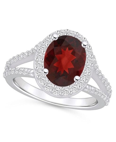 Garnet (3-1/10 ct. t.w.) and Diamond (3/4 ct. t.w.) Halo Ring in 14K White Gold