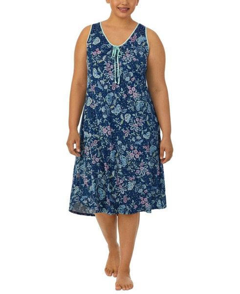 Plus Size Printed Sleeveless Midi Nightgown