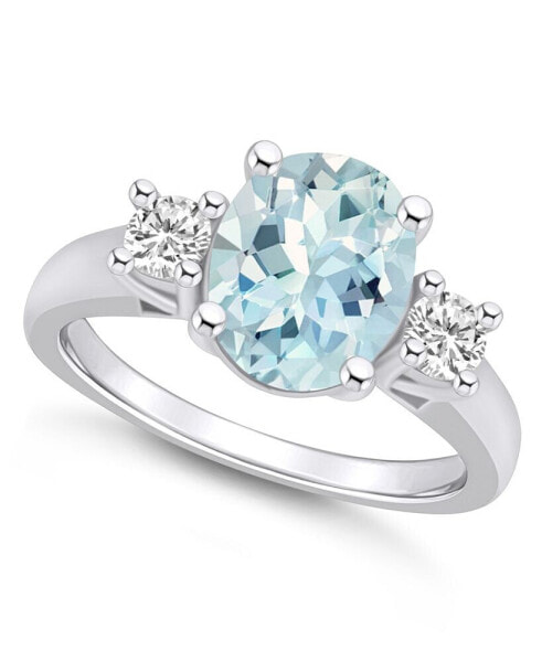 Кольцо Macy's Aquamarine and Diamond 14K White Gold