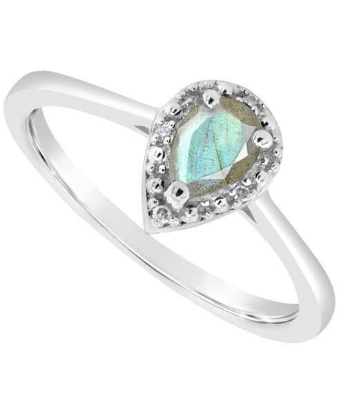 Labradorite & Diamond Accent Pear Ring in Sterling Silver (Also in Onyx & Turquoise)