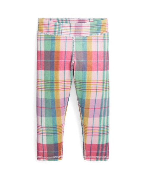 Toddler and Little Girls Madras-Print Performance Crop Leggings