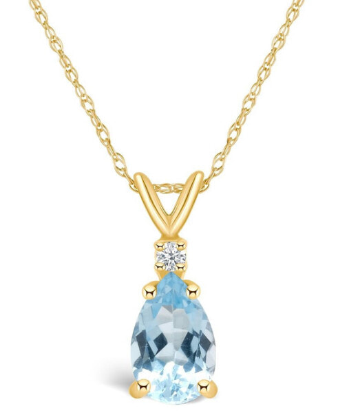 Aquamarine (1 ct. t.w.) and Diamond Accent Pendant Necklace in 14K Yellow Gold or 14K White Gold