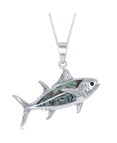 Sterling Silver Abalone Fish Pendant Necklace